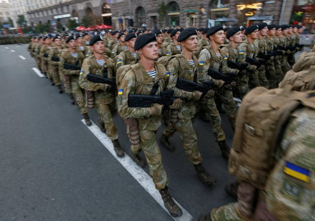 Ukrainian servicemen parade